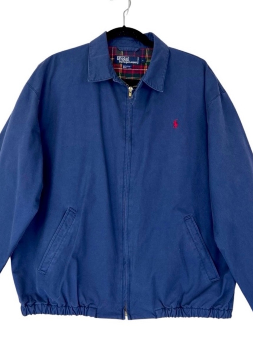 Vintage 90s Polo Ralph Lauren Classic Bomber Jacket Navy men’s L Plaid Flannel